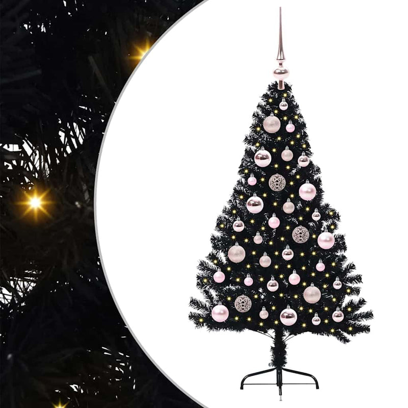ギャラリービューアに画像をロードする, Vidaxl kunstmatig voorverlicht kerstboom met 150 led zwart 120 cm pvc
