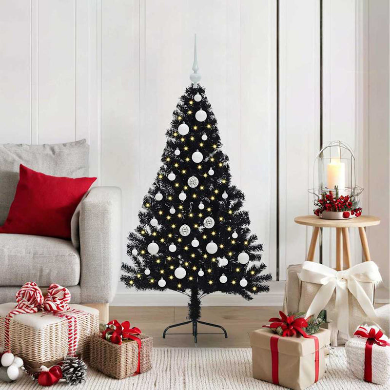 ギャラリービューアに画像をロードする, Vidaxl kunstmatig voorverlicht kerstboom met 150 led zwart 120 cm pvc
