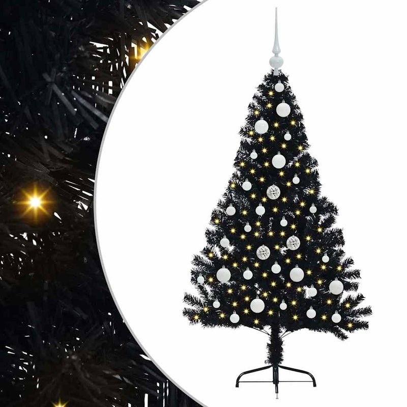 ギャラリービューアに画像をロードする, Vidaxl kunstmatig voorverlicht kerstboom met 150 led zwart 120 cm pvc
