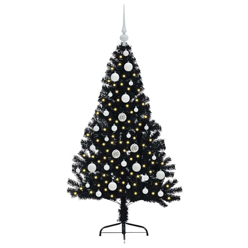 ギャラリービューアに画像をロードする, Vidaxl kunstmatig voorverlicht kerstboom met 150 led zwart 120 cm pvc
