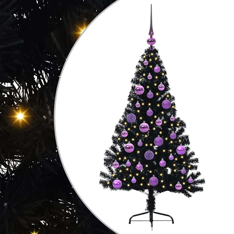 ギャラリービューアに画像をロードする, Vidaxl kunstmatig voorverlicht kerstboom met 150 led zwart 120 cm pvc

