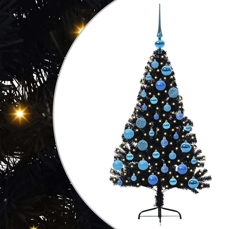 ギャラリービューアに画像をロードする, Vidaxl kunstmatig voorverlicht kerstboom met 150 led zwart 120 cm pvc
