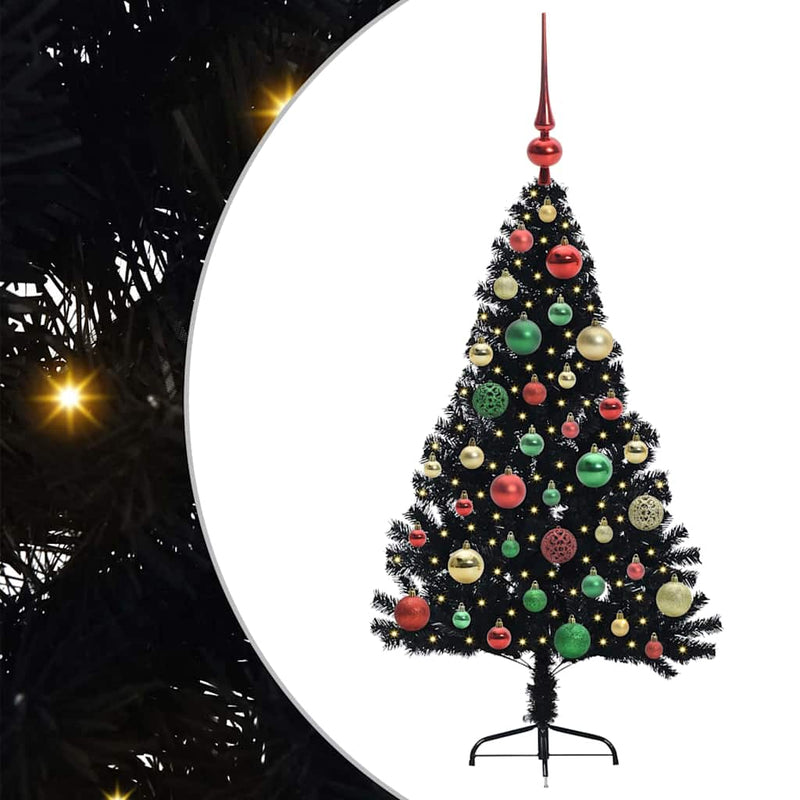 ギャラリービューアに画像をロードする, Vidaxl kunstmatig voorverlicht kerstboom met 150 led zwart 120 cm pvc
