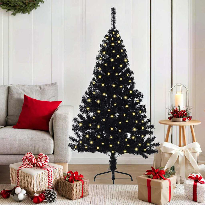 Chargez l'image dans la visionneuse de la galerie, Vidaxl kunstmatig voorverlicht kerstboom met 150 led zwart 150 cm pvc
