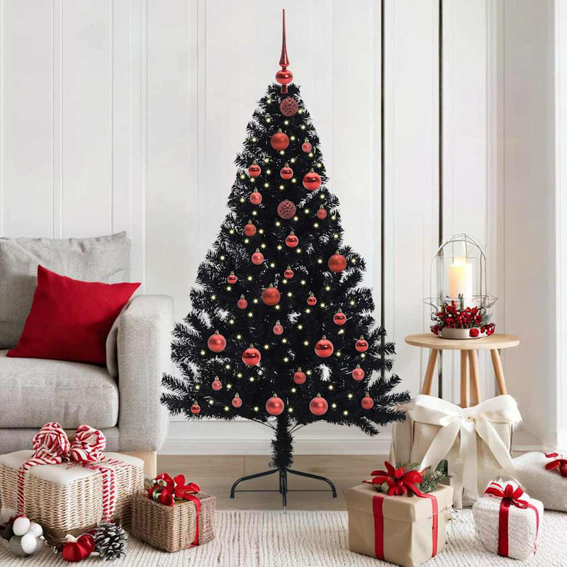 ギャラリービューアに画像をロードする, Vidaxl kunstmatig voorverlicht kerstboom met 150 led zwart 150 cm pvc
