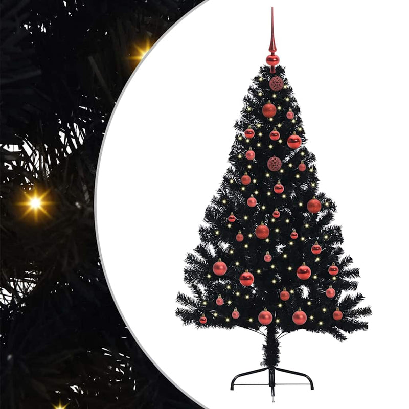 ギャラリービューアに画像をロードする, Vidaxl kunstmatig voorverlicht kerstboom met 150 led zwart 150 cm pvc
