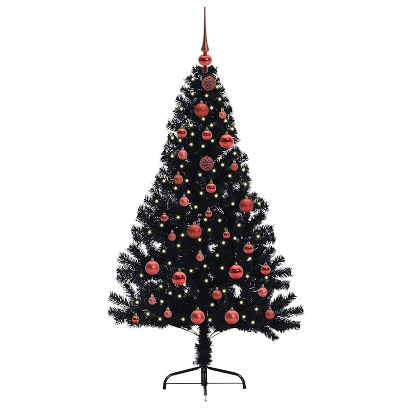 ギャラリービューアに画像をロードする, Vidaxl kunstmatig voorverlicht kerstboom met 150 led zwart 150 cm pvc
