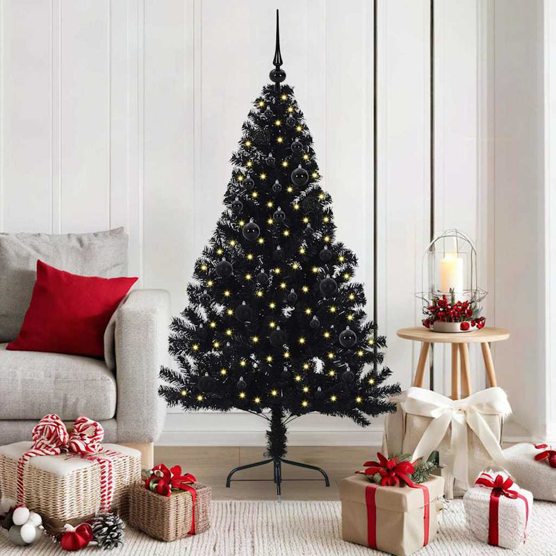 Chargez l'image dans la visionneuse de la galerie, Vidaxl kunstmatig voorverlicht kerstboom met 150 led zwart 150 cm pvc

