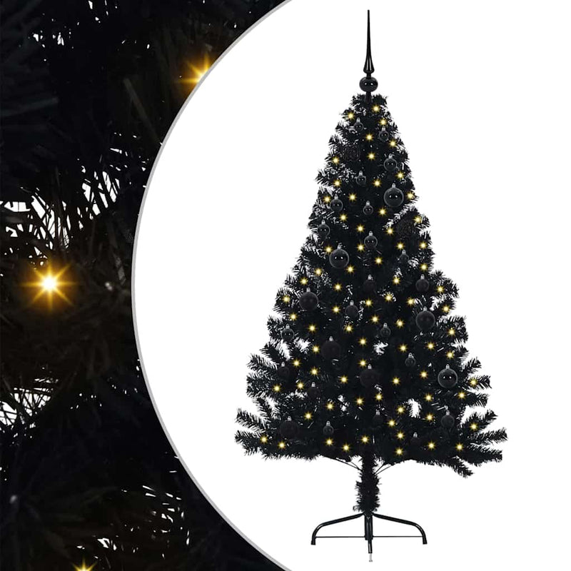 Chargez l'image dans la visionneuse de la galerie, Vidaxl kunstmatig voorverlicht kerstboom met 150 led zwart 150 cm pvc
