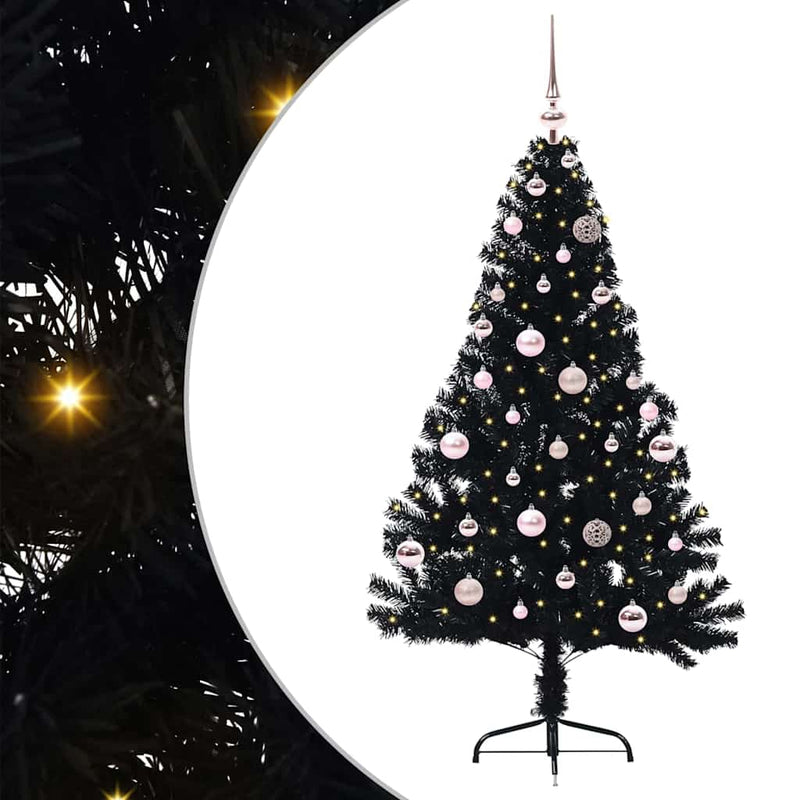 Chargez l'image dans la visionneuse de la galerie, Vidaxl kunstmatig voorverlicht kerstboom met 150 led zwart 150 cm pvc
