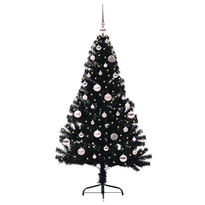 Chargez l'image dans la visionneuse de la galerie, Vidaxl kunstmatig voorverlicht kerstboom met 150 led zwart 150 cm pvc
