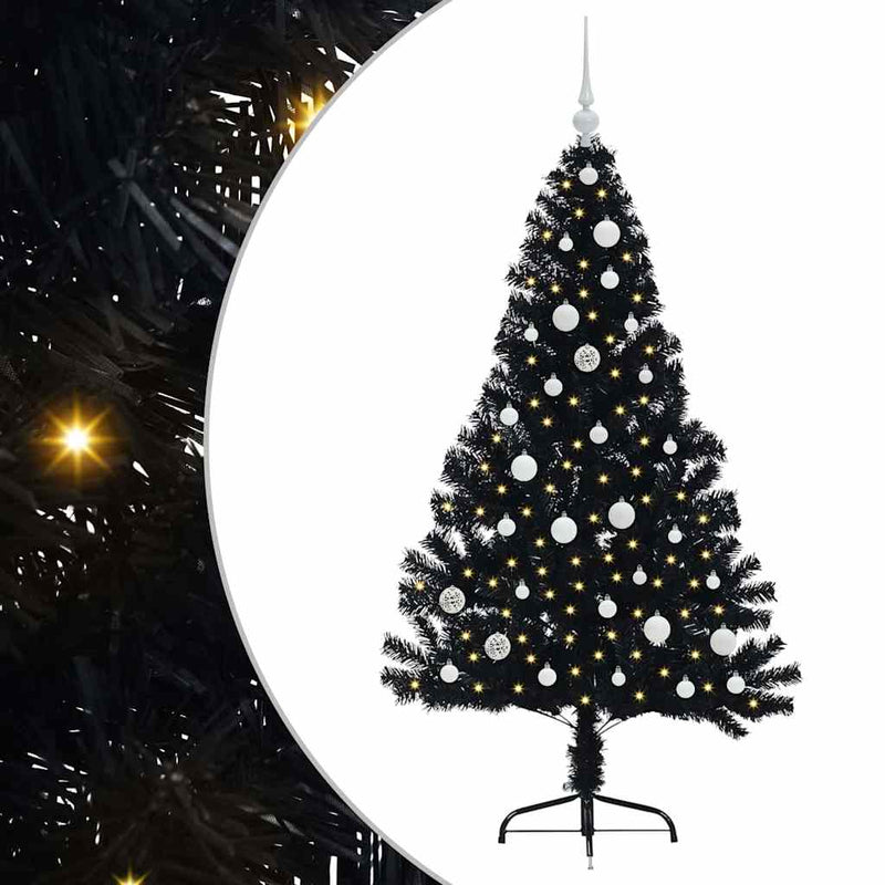 Chargez l'image dans la visionneuse de la galerie, Vidaxl kunstmatig voorverlicht kerstboom met 150 led zwart 150 cm pvc
