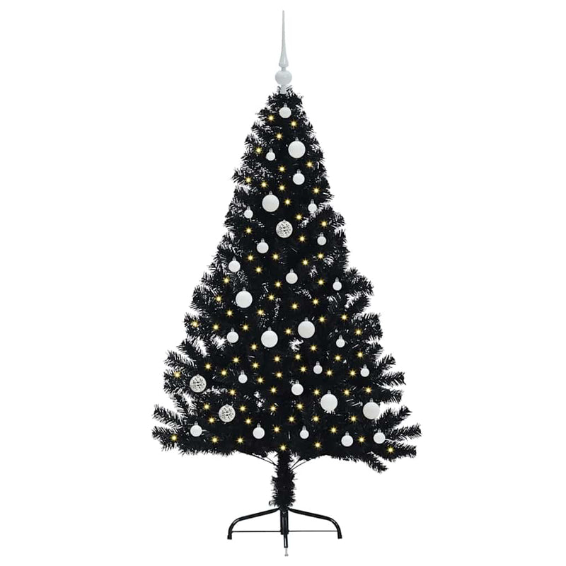 Chargez l'image dans la visionneuse de la galerie, Vidaxl kunstmatig voorverlicht kerstboom met 150 led zwart 150 cm pvc
