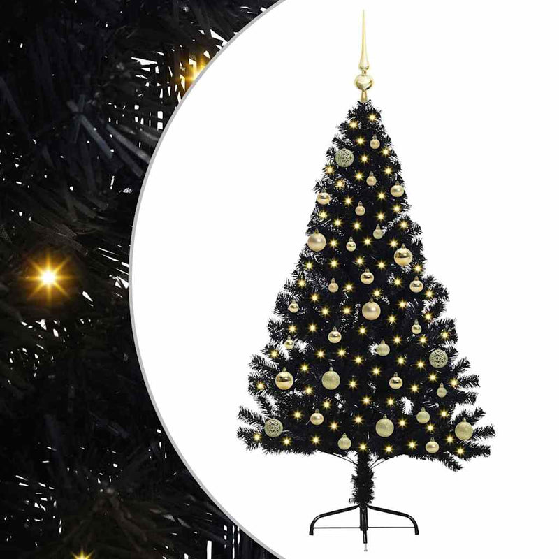 ギャラリービューアに画像をロードする, Vidaxl kunstmatig voorverlicht kerstboom met 150 led zwart 150 cm pvc
