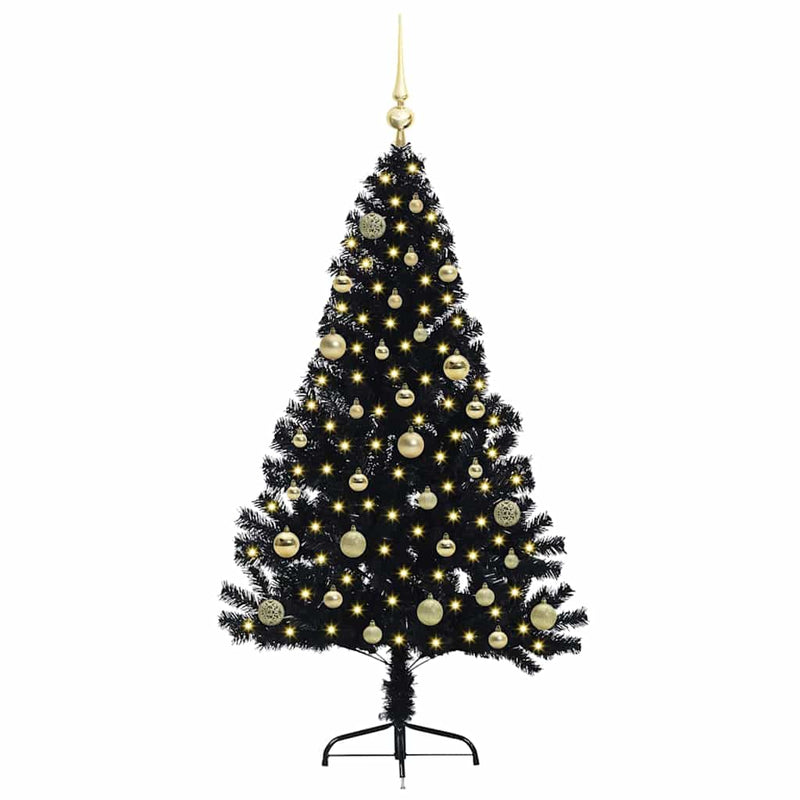 ギャラリービューアに画像をロードする, Vidaxl kunstmatig voorverlicht kerstboom met 150 led zwart 150 cm pvc

