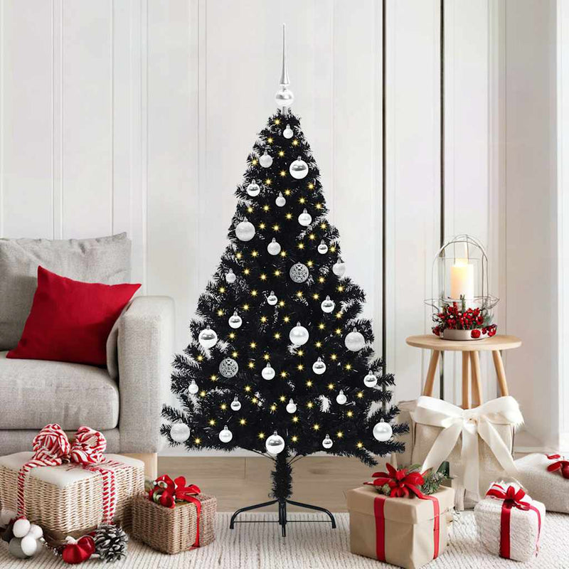 ギャラリービューアに画像をロードする, Vidaxl kunstmatig voorverlicht kerstboom met 150 led zwart 150 cm pvc
