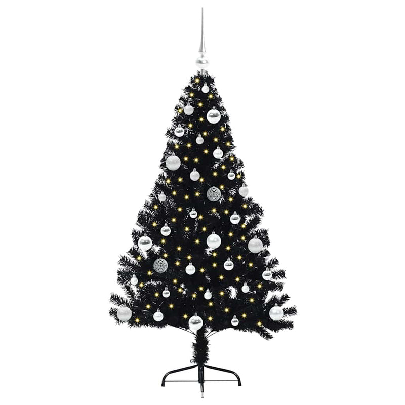 ギャラリービューアに画像をロードする, Vidaxl kunstmatig voorverlicht kerstboom met 150 led zwart 150 cm pvc
