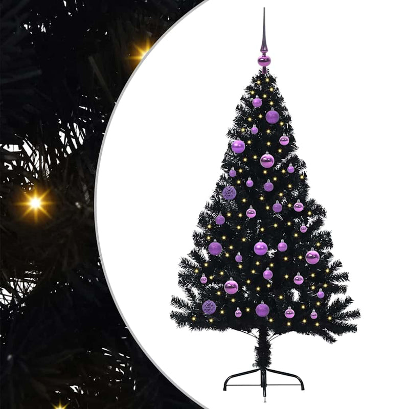 ギャラリービューアに画像をロードする, Vidaxl kunstmatig voorverlicht kerstboom met 150 led zwart 150 cm pvc
