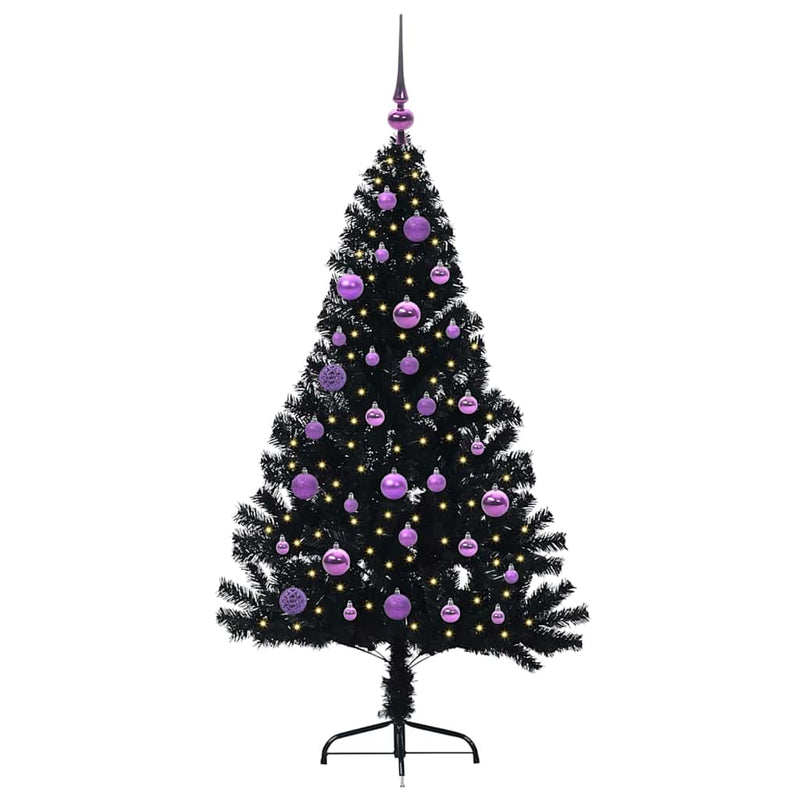 ギャラリービューアに画像をロードする, Vidaxl kunstmatig voorverlicht kerstboom met 150 led zwart 150 cm pvc
