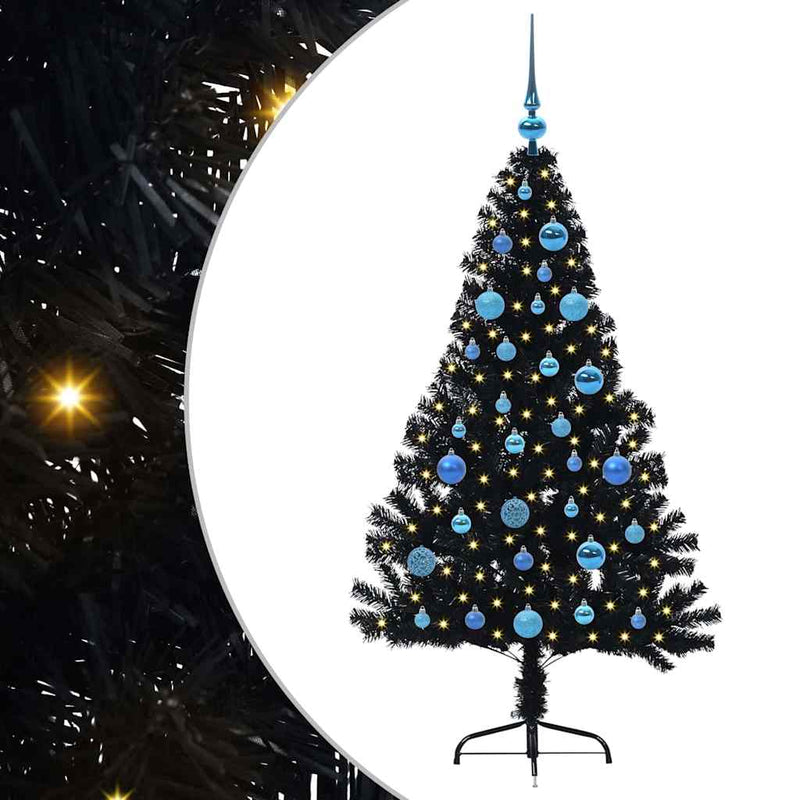 ギャラリービューアに画像をロードする, Vidaxl kunstmatig voorverlicht kerstboom met 150 led zwart 150 cm pvc
