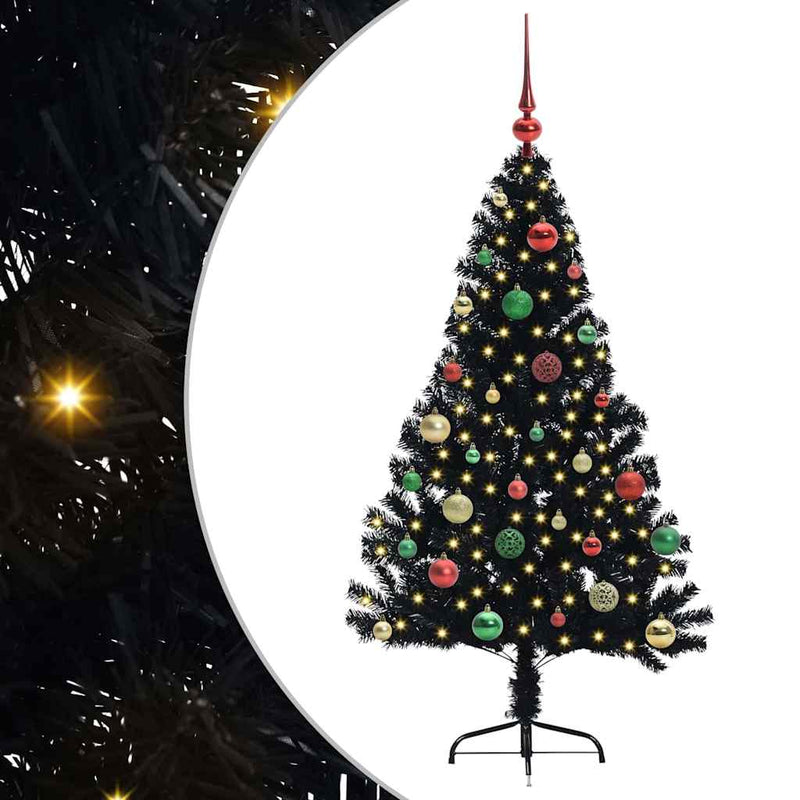 ギャラリービューアに画像をロードする, Vidaxl kunstmatig voorverlicht kerstboom met 150 led zwart 150 cm pvc
