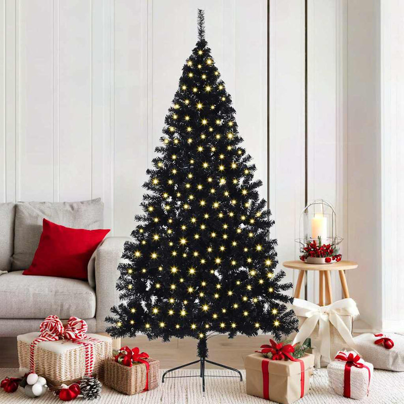 ギャラリービューアに画像をロードする, Vidaxl kunstmatig voorverlicht kerstboom met 300 led zwart 180 cm pvc
