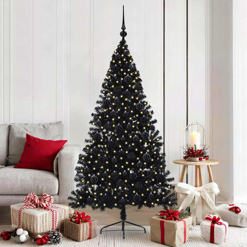 ギャラリービューアに画像をロードする, Vidaxl kunstmatig voorverlicht kerstboom met 300 led zwart 180 cm pvc
