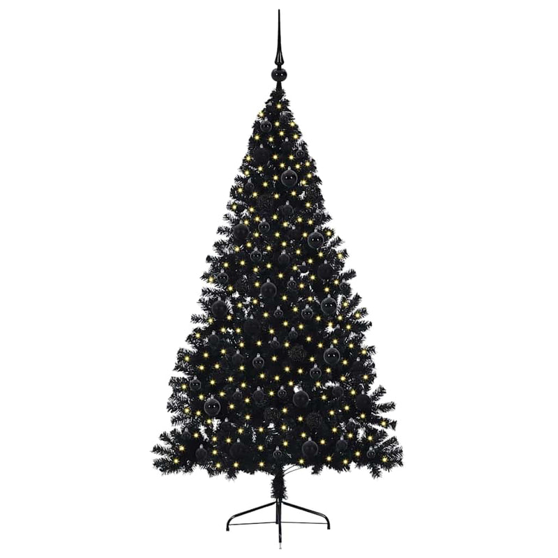 ギャラリービューアに画像をロードする, Vidaxl kunstmatig voorverlicht kerstboom met 300 led zwart 180 cm pvc
