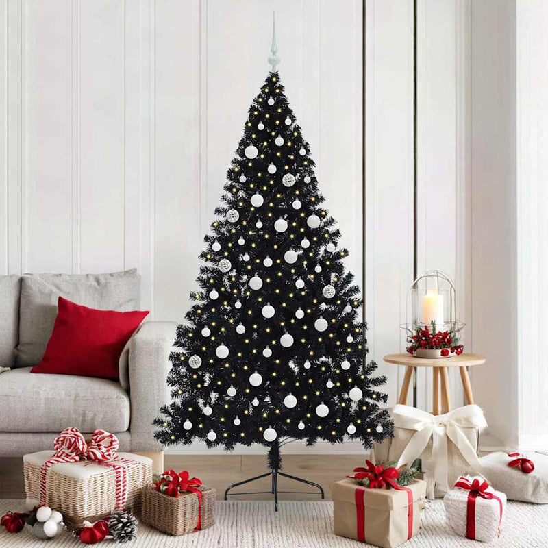 Afbeelding laden in galerijviewer, Vidaxl kunstmatig voorverlicht kerstboom met 300 led zwart 180 cm pvc
