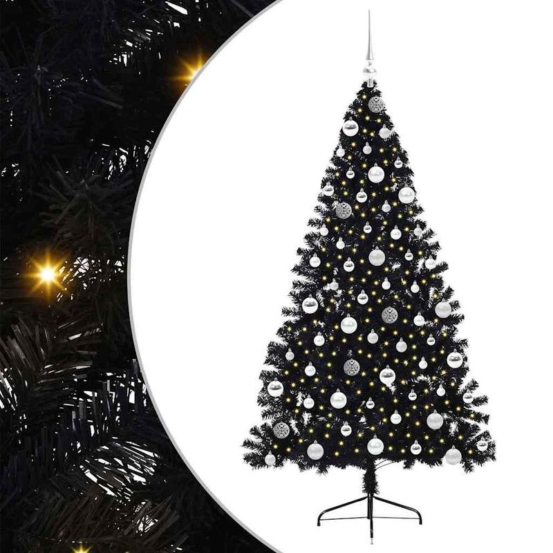 Afbeelding laden in galerijviewer, Vidaxl kunstmatig voorverlicht kerstboom met 300 led zwart 180 cm pvc
