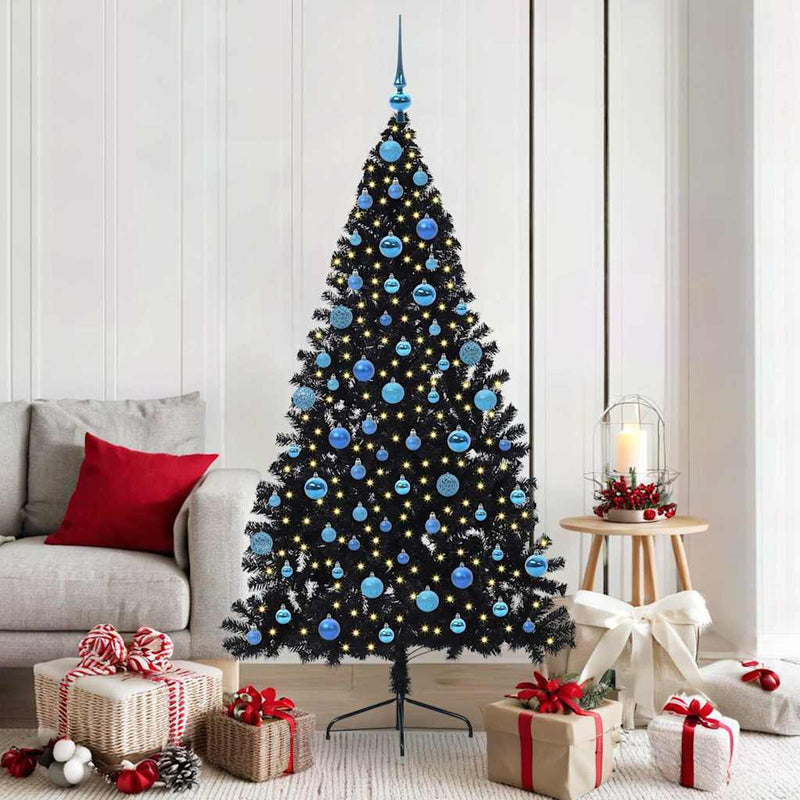ギャラリービューアに画像をロードする, Vidaxl kunstmatig voorverlicht kerstboom met 300 led zwart 180 cm pvc
