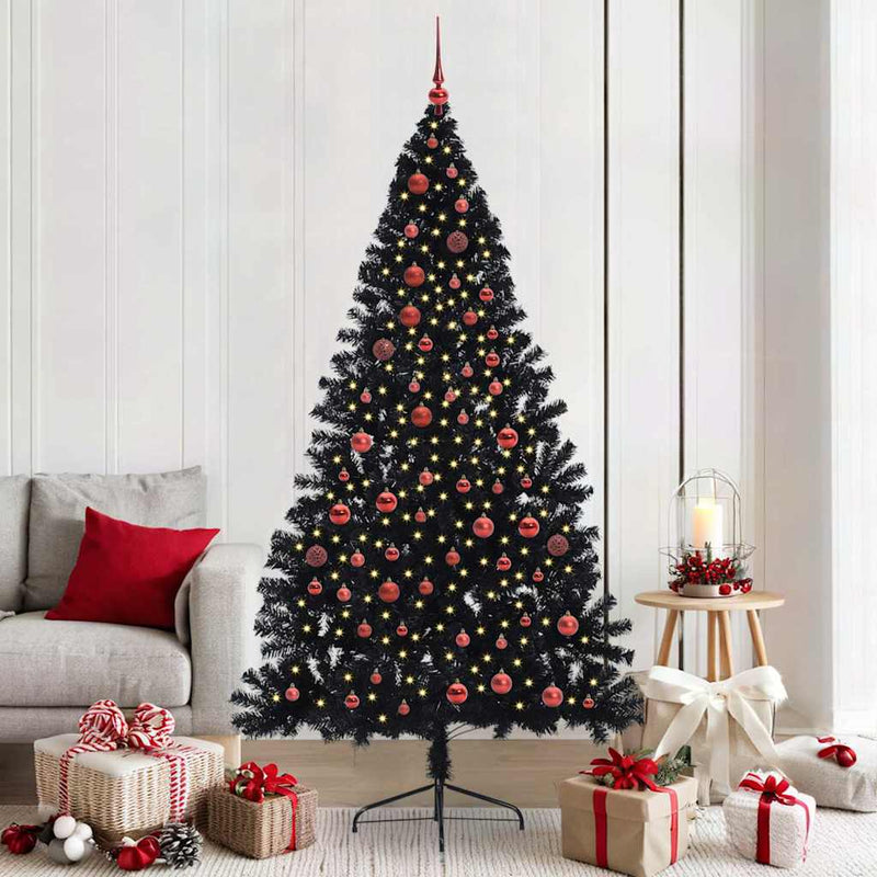 ギャラリービューアに画像をロードする, Vidaxl kunstmatig voorverlicht kerstboom met 300 led zwart 210 cm pvc
