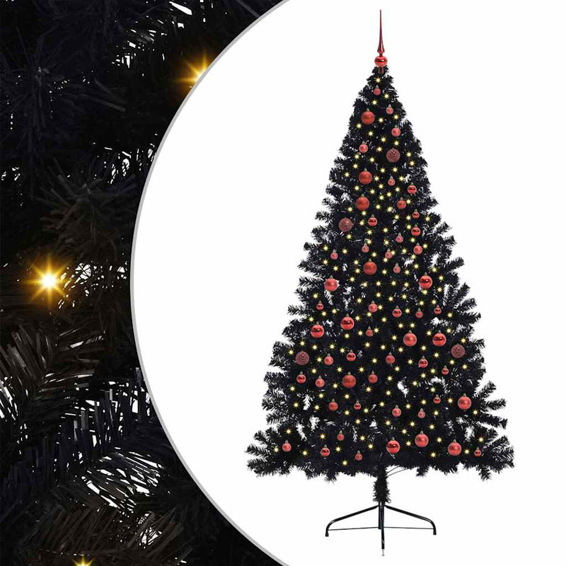 ギャラリービューアに画像をロードする, Vidaxl kunstmatig voorverlicht kerstboom met 300 led zwart 210 cm pvc
