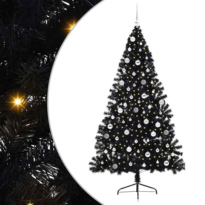 Afbeelding laden in galerijviewer, Vidaxl kunstmatig voorverlicht kerstboom met 300 led zwart 210 cm pvc
