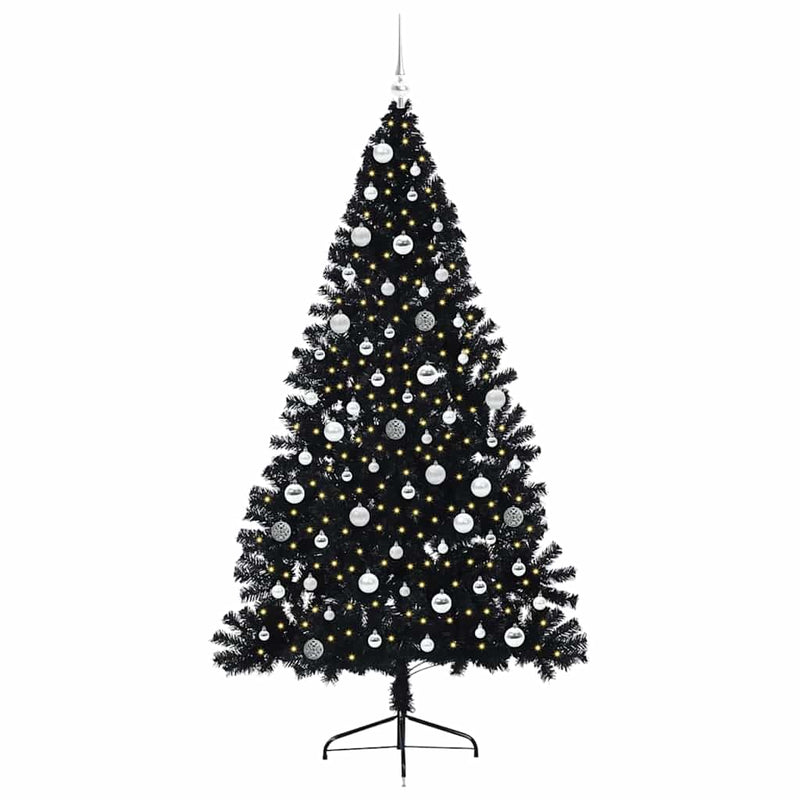 Afbeelding laden in galerijviewer, Vidaxl kunstmatig voorverlicht kerstboom met 300 led zwart 210 cm pvc
