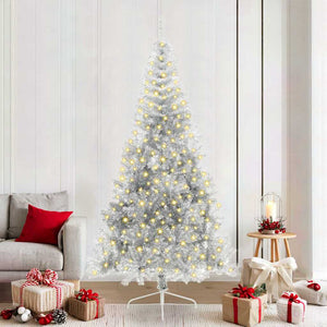 Vidaxl kunstmatig voorverlicht kerstboom met 300 led zilver 210 cm pet