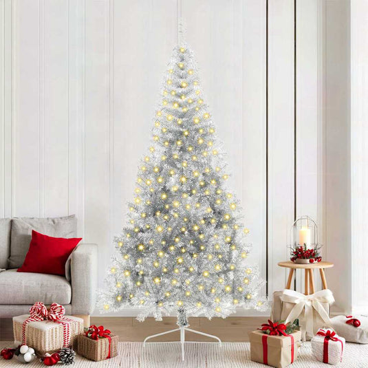 Vidaxl kunstmatig voorverlicht kerstboom met 300 led zilver 210 cm pet