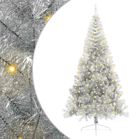 Vidaxl kunstmatig voorverlicht kerstboom met 300 led zilver 210 cm pet