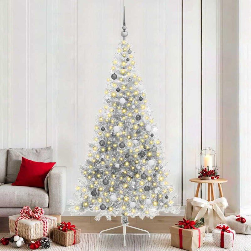 Chargez l'image dans la visionneuse de la galerie, Vidaxl kunstmatig voorverlicht kerstboom met 300 led zilver 210 cm pet
