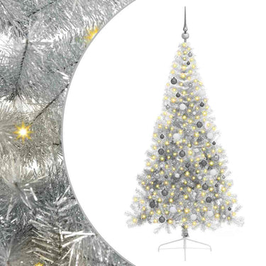 Vidaxl kunstmatig voorverlicht kerstboom met 300 led zilver 210 cm pet