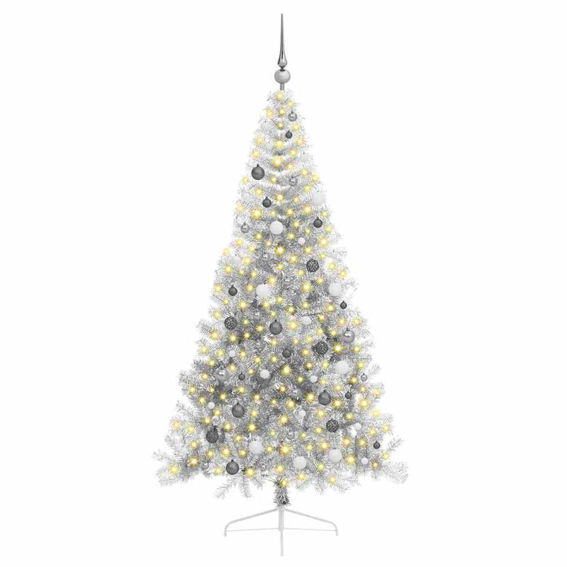 Chargez l'image dans la visionneuse de la galerie, Vidaxl kunstmatig voorverlicht kerstboom met 300 led zilver 210 cm pet
