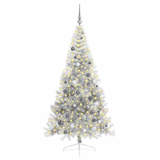 Vidaxl kunstmatig voorverlicht kerstboom met 300 led zilver 210 cm pet