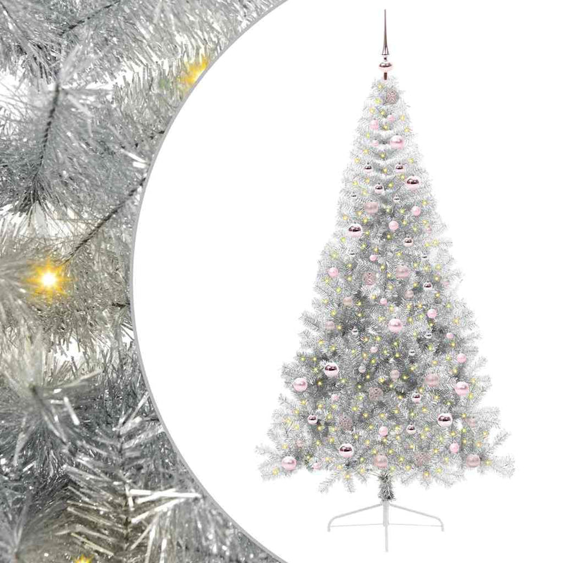 ギャラリービューアに画像をロードする, Vidaxl kunstmatig voorverlicht kerstboom met 300 led zilver 210 cm pet
