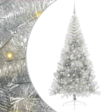 Vidaxl kunstmatig voorverlicht kerstboom met 300 led zilver 210 cm pet