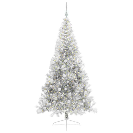 Vidaxl kunstmatig voorverlicht kerstboom met 300 led zilver 210 cm pet
