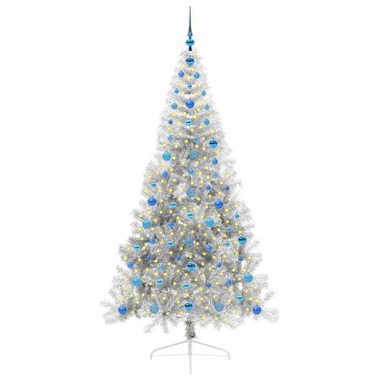 Vidaxl kunstmatig voorverlicht kerstboom met 300 led zilver 210 cm pet