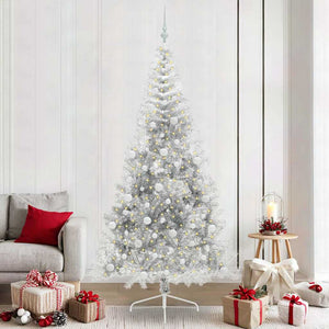 Vidaxl kunstmatig voorverlicht kerstboom met 300 led zilver 240 cm pet