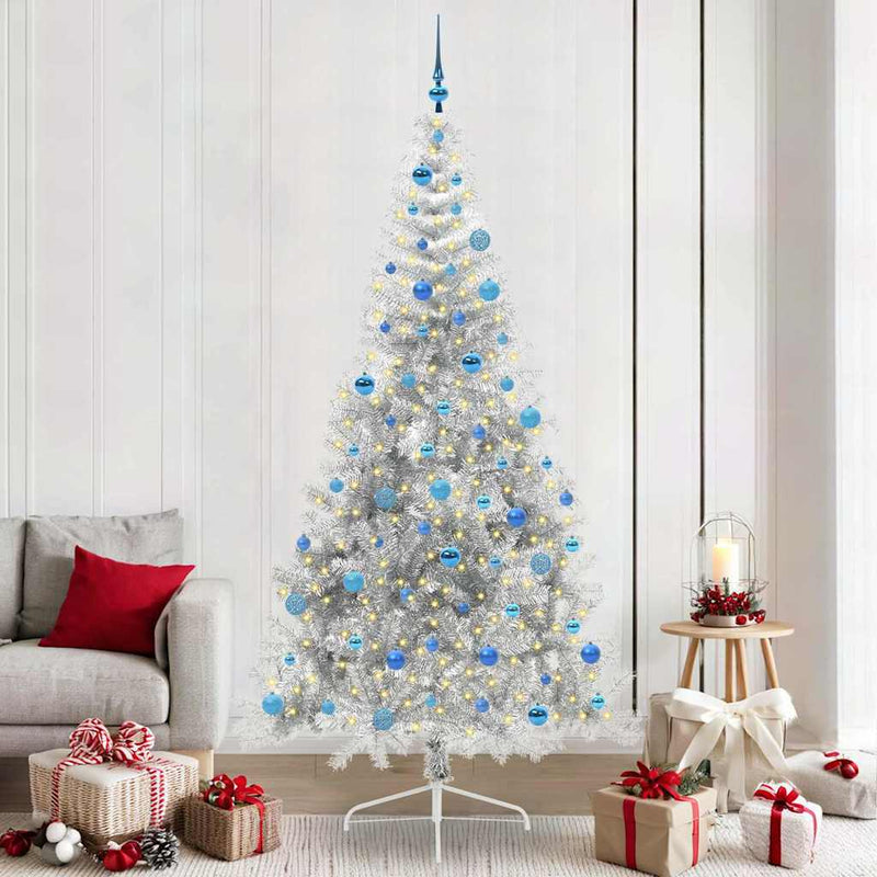Chargez l'image dans la visionneuse de la galerie, Vidaxl kunstmatig voorverlicht kerstboom met 300 led zilver 240 cm pet
