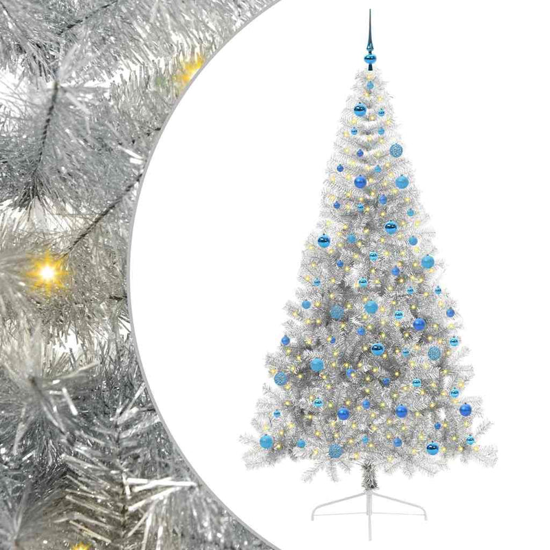 Chargez l'image dans la visionneuse de la galerie, Vidaxl kunstmatig voorverlicht kerstboom met 300 led zilver 240 cm pet
