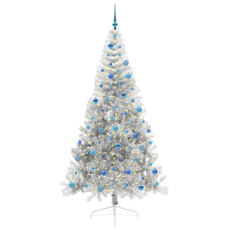 Chargez l'image dans la visionneuse de la galerie, Vidaxl kunstmatig voorverlicht kerstboom met 300 led zilver 240 cm pet
